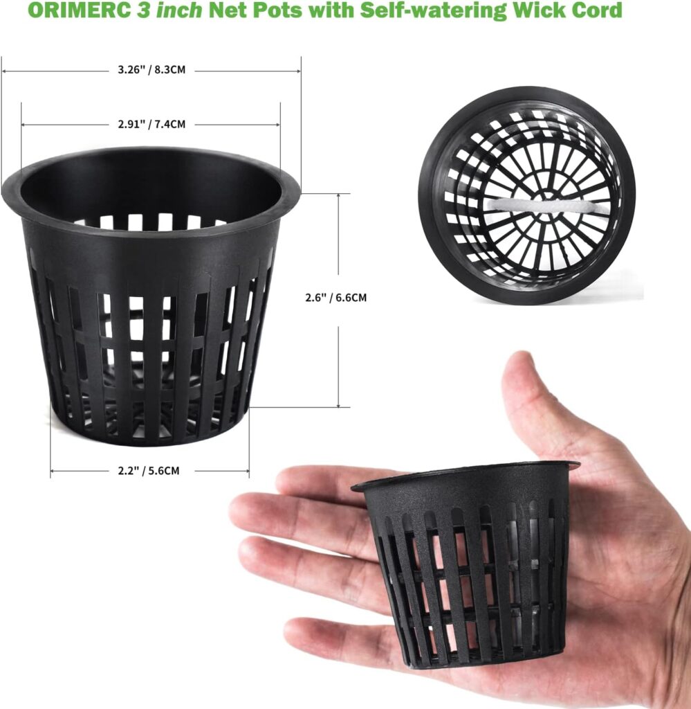12 Pack 3 inch Net Cup Pots with 12 feet Hydroponic Self Watering Wick  12 Plant Labels Aquaponics Mason Jar Bucket Insert Orchid kratky Vegetable Gardening Growing Netted Baskets Slotted Mesh