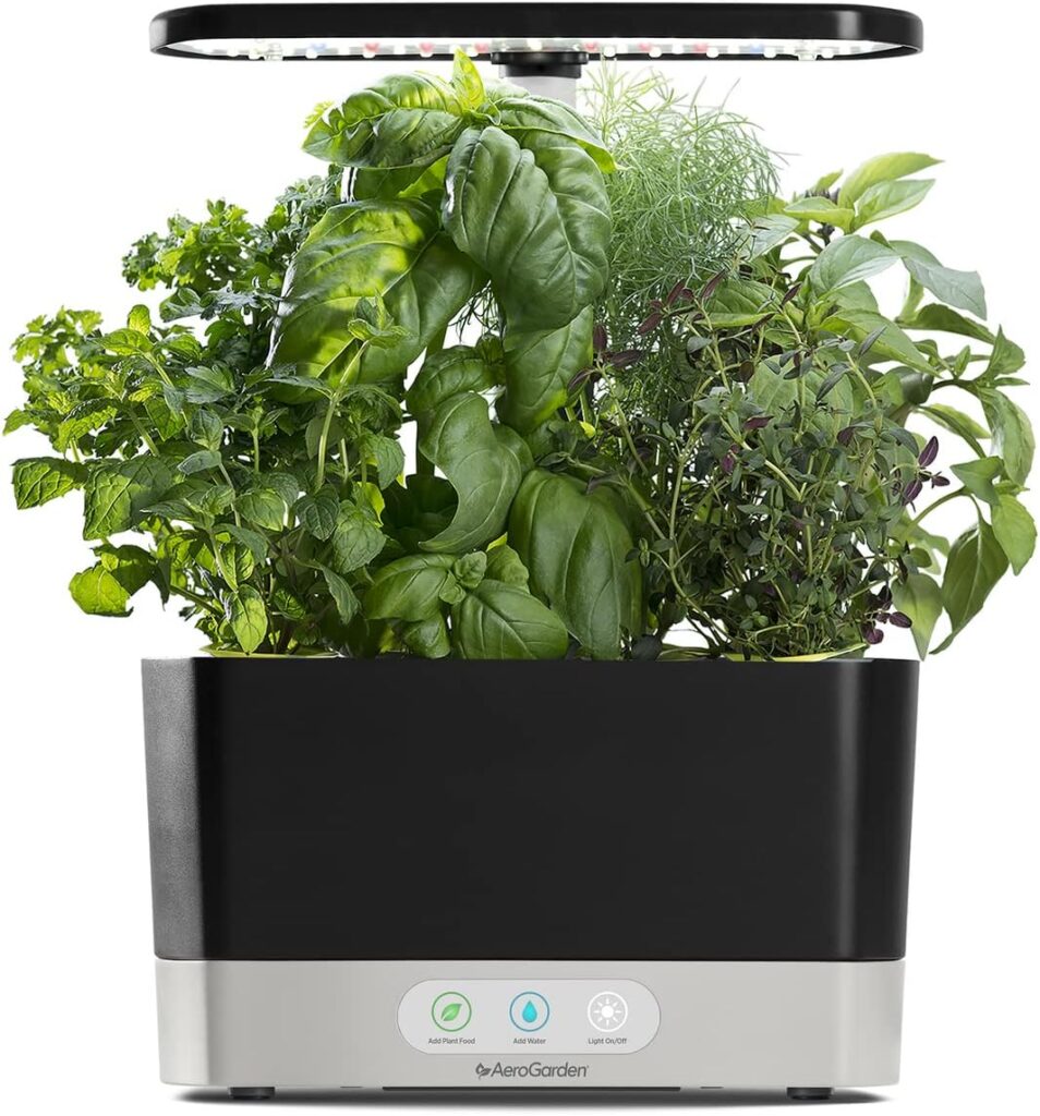 AeroGarden Harvest Indoor Garden Hydroponic System with LED Grow Light and Herb Kit, Holds up to 6 Pods, Black