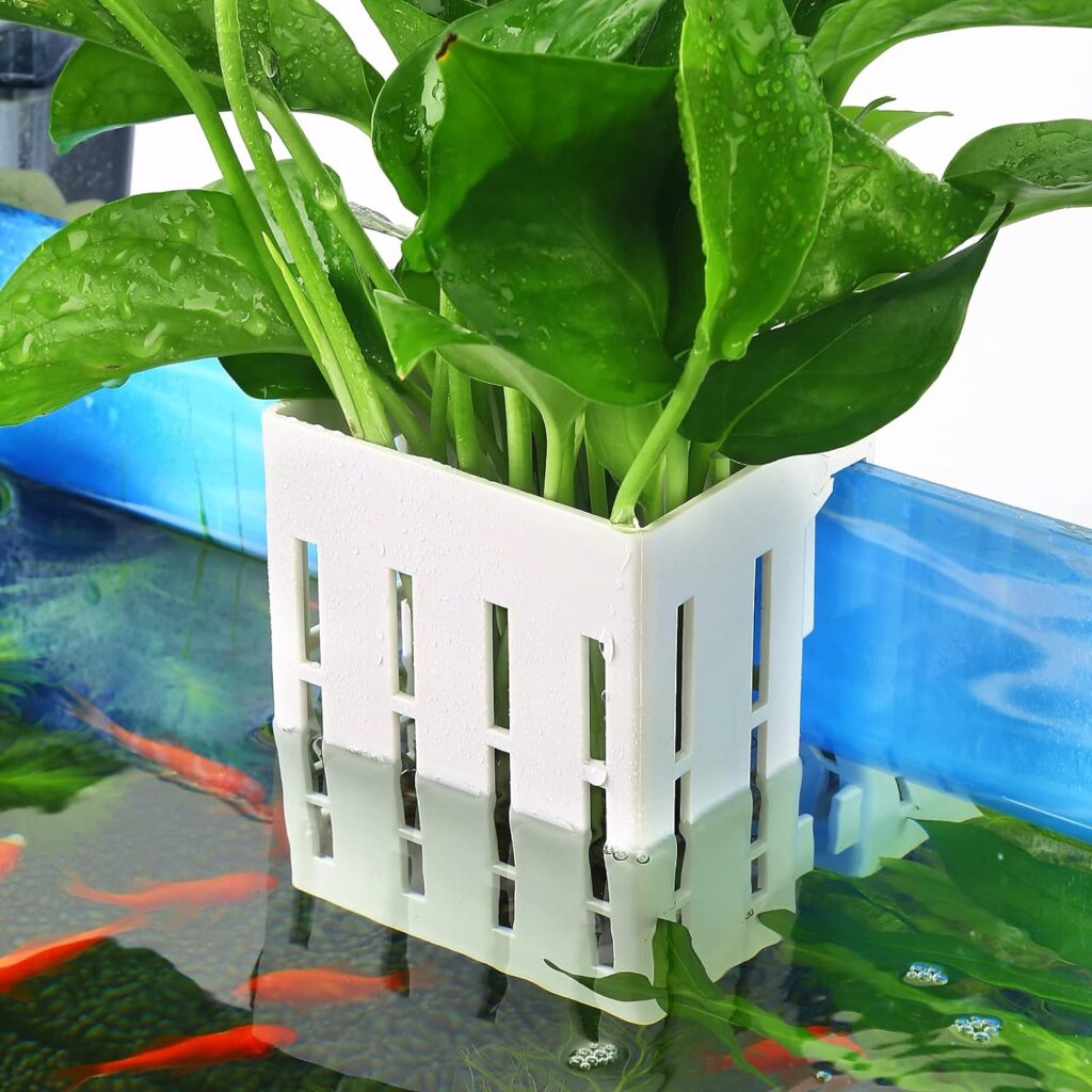 Upgraded Aquarium Plant Holder with Hooks and Suction Cups for Fish Tank Aquaponic Plant Cultivation and Aquascape Decorations (White)